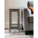 Goldoma 24-inch brown gray rectangular end table with shelf and pull-out tray in living room