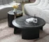 Goldoma Modern Round Coffee Table with Hammered Glass and Wood