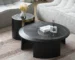 Goldoma Modern Round Coffee Table with Hammered Glass and Wood