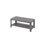 Goldoma 42-inch gray farmhouse coffee table set of three with storage shelves in a living room