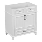Goldoma 30-Inch Vintage White Solid Wood Bathroom Vanity – No Top, Soft Close – styled in a modern Living Room Storage