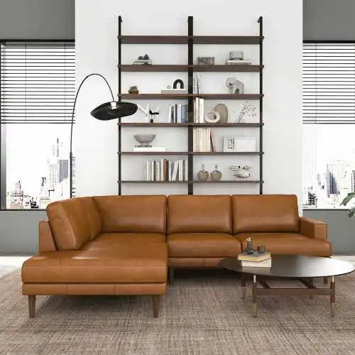 Hd46aca40147646f68f01f0ccb75b4283b.webp Goldoma modern left-facing sectional sofa bed in tan PU leather with sleeper function
