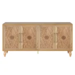 Goldoma carved flower storage cabinet with adjustable shelves for living room