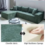Goldoma vacuum compression sectional L-shape sofa in green fabric for living room