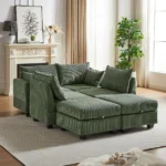 Goldoma Modern Corduroy U-Shaped Modular Sofa Bed with Memory Foam and Wood Legs – close-up detail