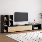 Goldoma high gloss coffee table with drawers and hidden compartment in black and wood grain finish for modern living room