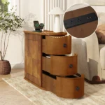 Goldoma adjustable end table with charging station and drawer in natural oak finish, featuring four-leaf clover top