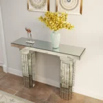 Goldoma mirrored solid wood console table with bling silver glass top in a modern entryway