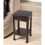 Goldoma 27-inch rustic end table with drawer and shelf in dark brown and cherry finish for living room storage