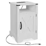 Goldoma Farmhouse Nightstand with Charging Station - Wooden Rustic End Table – side view