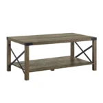 HMS 47" Minimalist Oak Wood Coffee Table with Shelf for Living Room Dining or Home Office Furniture Metal Material