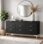 Goldoma 9-drawer oak dresser with TV stand – solid wood storage chest for bedroom and living room