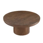 Goldoma round coffee table with wood veneer top and cylindrical legs in dark brown, modern style for living room