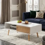 Goldoma modern solid wood coffee table with sliding doors and TV cabinet set in living room