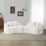 Goldoma curved modular sofa set in corduroy upholstery, ideal for small living rooms