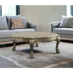 Goldoma 54 inch farmhouse gold and bone wood coffee table with rectangular shape and elegant gold top in a living room