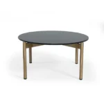 Goldoma 36-inch black and gold faux marble round coffee table in a modern living room setting