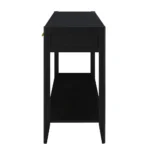Painted wood console table with 3 drawers and storage shelves in a modern living room entryway