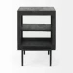 Goldoma 26 inch solid wood end table with black metal base, brown wood top, square shape, modern design for living room