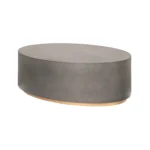 Goldoma 28 inch gray and brass oval coffee table with concrete top in a modern living room