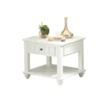 Goldoma 24-inch white washed square end table with drawer and shelf – farmhouse style living room furniture