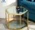 Modern Hexagonal Glass Coffee Table with Stainless Steel Frame