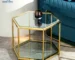 Modern Hexagonal Glass Coffee Table with Stainless Steel Frame