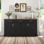 Goldoma 63 inch fluted sideboard cabinet with gray and black finish in modern living room