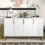 Goldoma modern solid wood sideboard with four doors and metal handles in a dining room setting
