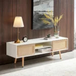 Goldoma modern solid wood coffee table with sliding doors and TV cabinet set in living room