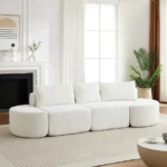 106.3-inch V-shaped Convertible Modular Sofa Set Chenille Fabric Modern Design Three Throw Pillows Two Curved Ottomans for Hotel - Image 2