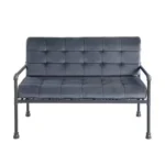 Goldoma 51 inch gray velvet loveseat with tufted Chesterfield design in a living room