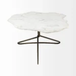 Goldoma 33 inch genuine marble coffee table with white marble top and gold iron base in a living room setting