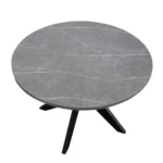 Goldoma Amy 5-Piece Faux Marble Dining Set with gray faux-leather chairs and round table in a modern dining room