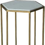 Goldoma 24 inch brass and white iron round end table in living room