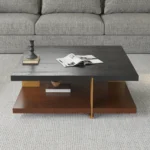 Goldoma modern square coffee table with stainless steel frame and wood top in living room