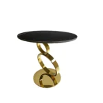 Goldoma 21" Black and Gold Stone Round Pedestal End Table with Stainless Steel Base – side view