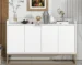 Goldoma Modern Sideboard Buffet Cabinet with Push-to-Open Doors – White and Gold, 47.2"