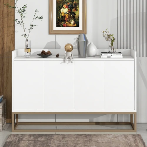 Goldoma Modern Sideboard Buffet Cabinet with Push-to-Open Doors – White and Gold, 47.2"