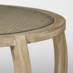 Goldoma brown glass nested coffee table set with solid wood base, vintage round design in living room