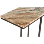 Goldoma 24-inch marble end table with brown tan genuine marble top and black metal frame, displayed in a modern living room