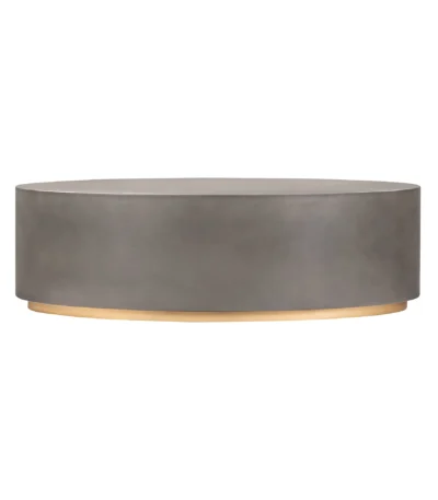 Goldoma 28 inch gray and brass oval coffee table with concrete top in a modern living room