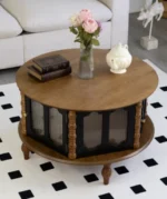 31.5-inch Round Three-Door Storage Coffee Table Modern Wooden Living Room Dining Furniture - Image 7