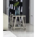 Modern stainless steel end table with tempered glass shelves for living room decor