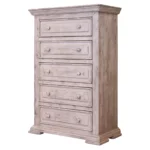 Goldoma 37 inch white solid wood five-drawer chest dresser for bedroom storage