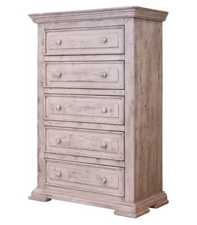 Goldoma 37 inch white solid wood five-drawer chest dresser for bedroom storage