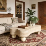 Goldoma modern irregular coffee table with flip top and hidden storage in a living room