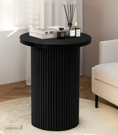 Goldoma 22 inch pedestal round end table handcrafted wood coffee table in black