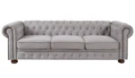 Goldoma Chesterfield Sectional Sofa in light grey linen fabric with memory foam filling and wood legs