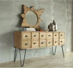 Goldoma midcentury modern solid wood storage cabinet with 5 drawers in a living room
